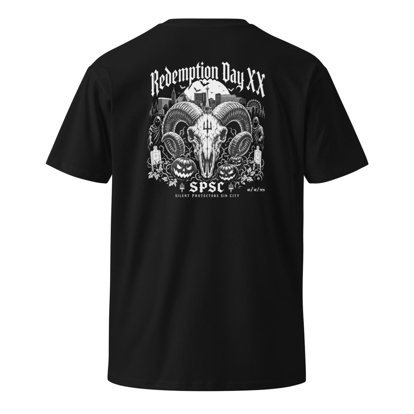 Redemption Day XX Event Tee in Black, back view — RCRM