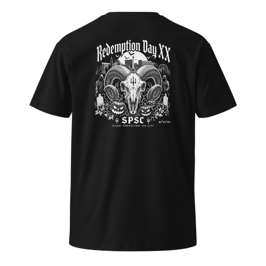 Redemption Day XX Event Tee in Black, back view — RCRM